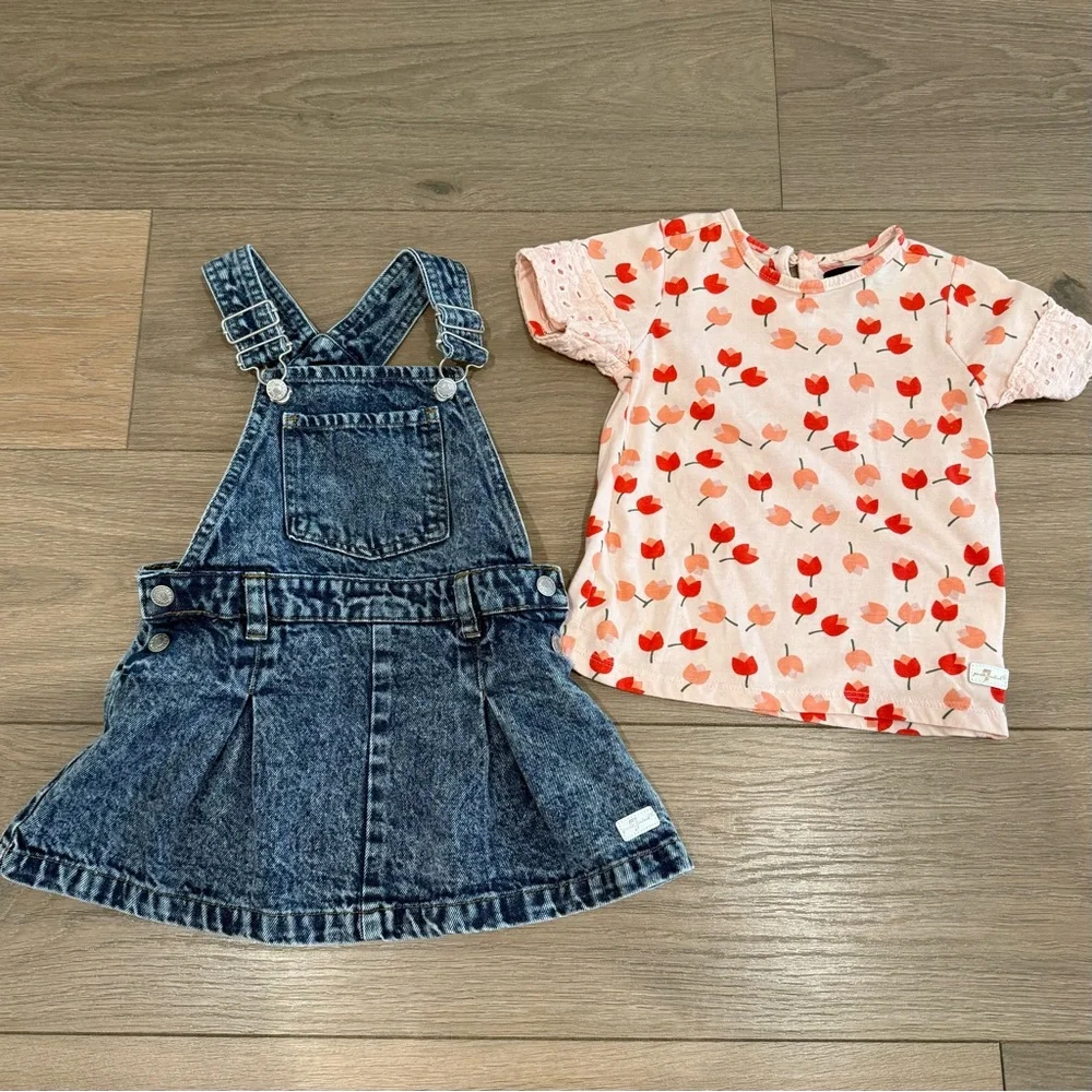 7 FOR ALL MANKIND Pink Denim Tulip Spring Short Sleeve Overall Dress Size‎ 3T